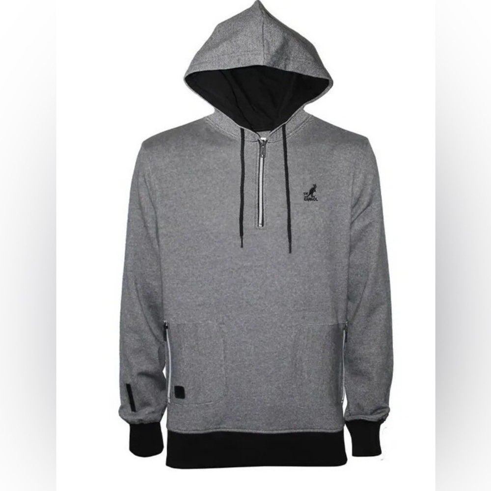 Kangol Quarter Zip Hoodie Men's Long Sleeve Gray Lightweight Casual Size Small